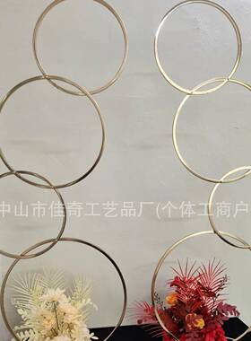 创意庆无道具金色花门电铁艺圆圈婚五环花架背景装路引饰拱门镀工