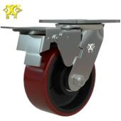 重型5寸铸铁PU 车聚氨流酯储 脚轮万向轮可847调节刹车仓笼物轮