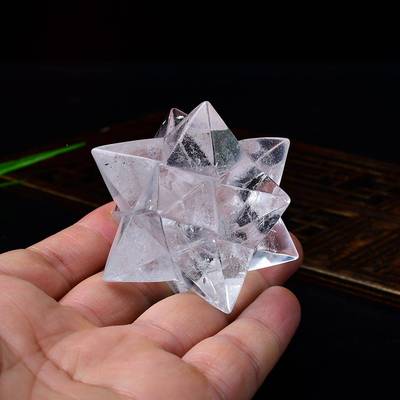 巴天然白12水晶梅尔卡巴摆件原石西打磨桌立体12角家居办公装饰品