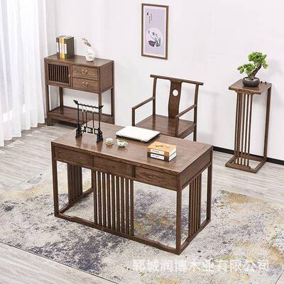 榆木书老新598桌办室书公房家具家用电脑桌子书法桌中式实木学习