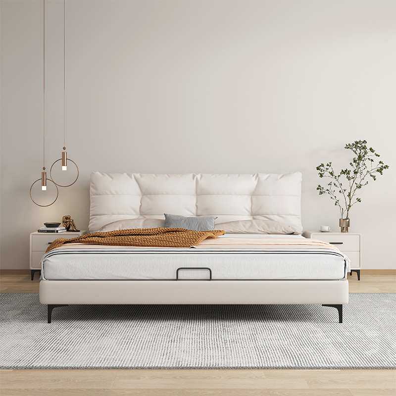 现代简约皮艺床双人床1.5米1.8M科技布轻奢北欧卧室奶油风家具