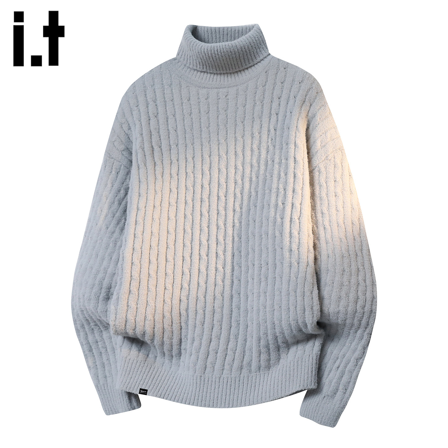 it：fivecm秋冬灰色高领保暖毛衣男大码纹理感简约麻花针织衫上衣
