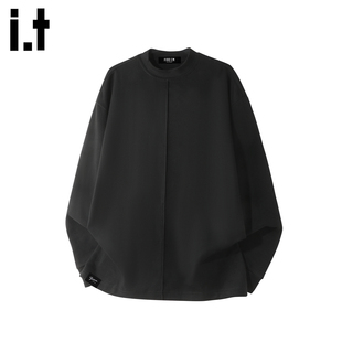 5cm 长袖 FIVECM春季 纯色打底衫 t恤男圆领卫衣男潮 黑色基础款