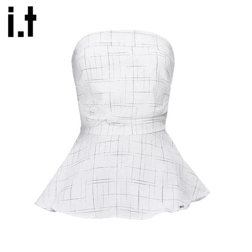 it5cm夏季修身一字肩荷叶边小衫