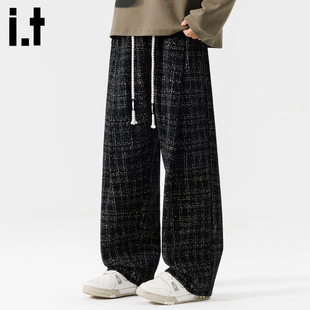 格子休闲裤 FIVECM时尚 男2026春季 阔腿直筒长裤 子男 宽松裤 5cm