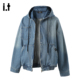潮牌水洗工装 FIVECM美式 拉链连帽牛仔夹克男ins潮流外套 5cm