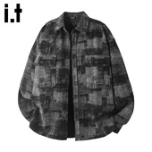 5cm FIVECM黑色格子长袖 翻领衬衫 男士 2026秋冬宽松高级感上衣