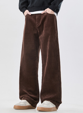 it：fivecm美式复古休闲裤男士秋冬季加厚棕色纯棉宽松直筒长裤子