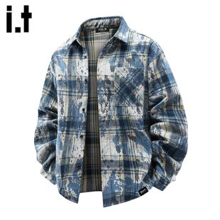 it：fivecm扎染格子衬衫男款2026春季美式复古痞帅长袖衬衣外套潮