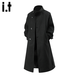 2026冬季 毛呢大衣男女款 FIVECM黑色立领长款 宽松呢子外套 5cm