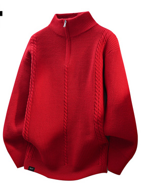 it :5cm/FIVECM红色半高领针织毛线长袖毛衣男士2026秋冬内搭上衣