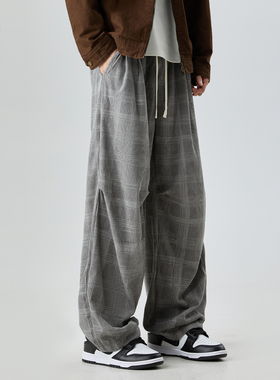 it :5cm/FIVECM灰色格子休闲裤男士2026春季美式潮流宽松直筒长裤