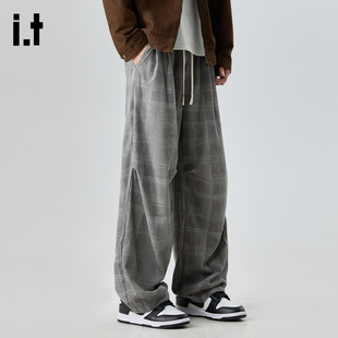 男士 FIVECM灰色格子休闲裤 2026春季 美式 潮流宽松直筒长裤 5cm
