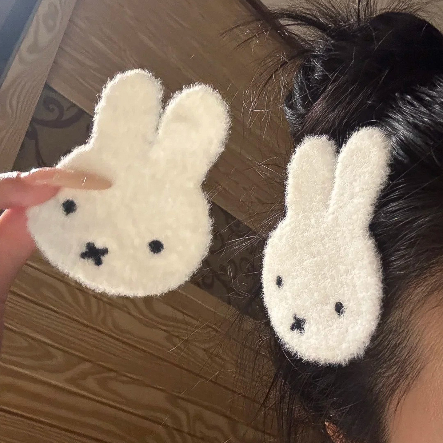创意兔子刘海贴魔法贴毛绒发帖甜美少女无痕贴头发发饰发卡女生