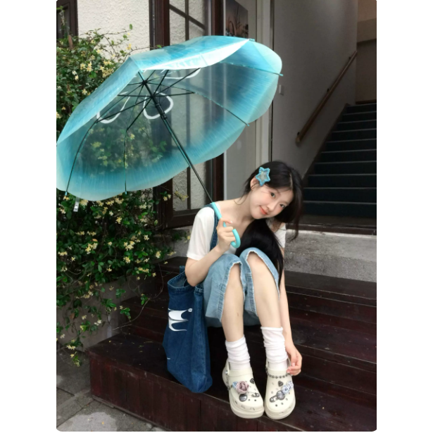 透明蓝色水母雨伞日系可爱清新便携自动长柄学生雨伞女晴雨两用