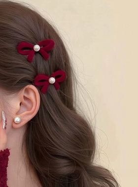 新年红色蝴蝶结发饰发夹本命年发卡过年配饰夹子侧边刘海边夹头饰