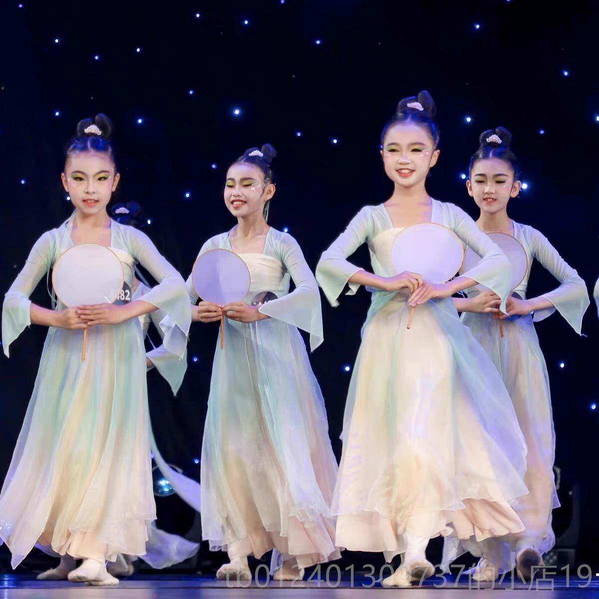 高档儿童舞古服典舞演出服身韵纱衣清庭云月国风蹈服练功舞扇子表
