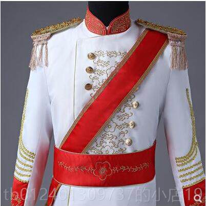 高档欧洲宫廷礼服大帅9演出台服 黑白男军式舞服装 201年春季新品
