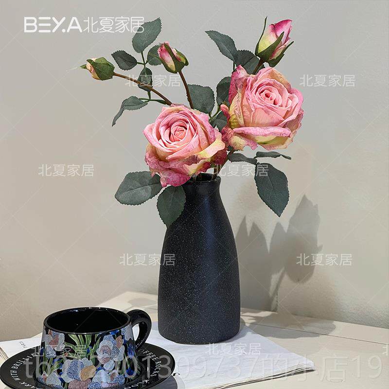 高档干枯玫瑰仿古真焦仿真花莫奈希腊多头花束高档复绢花拍边照风