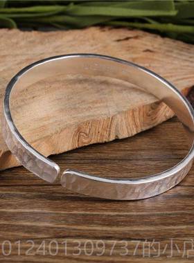 高档足银锤纹纯手工敲打定制致纯锤子999银镯男女精情侣款银手磨