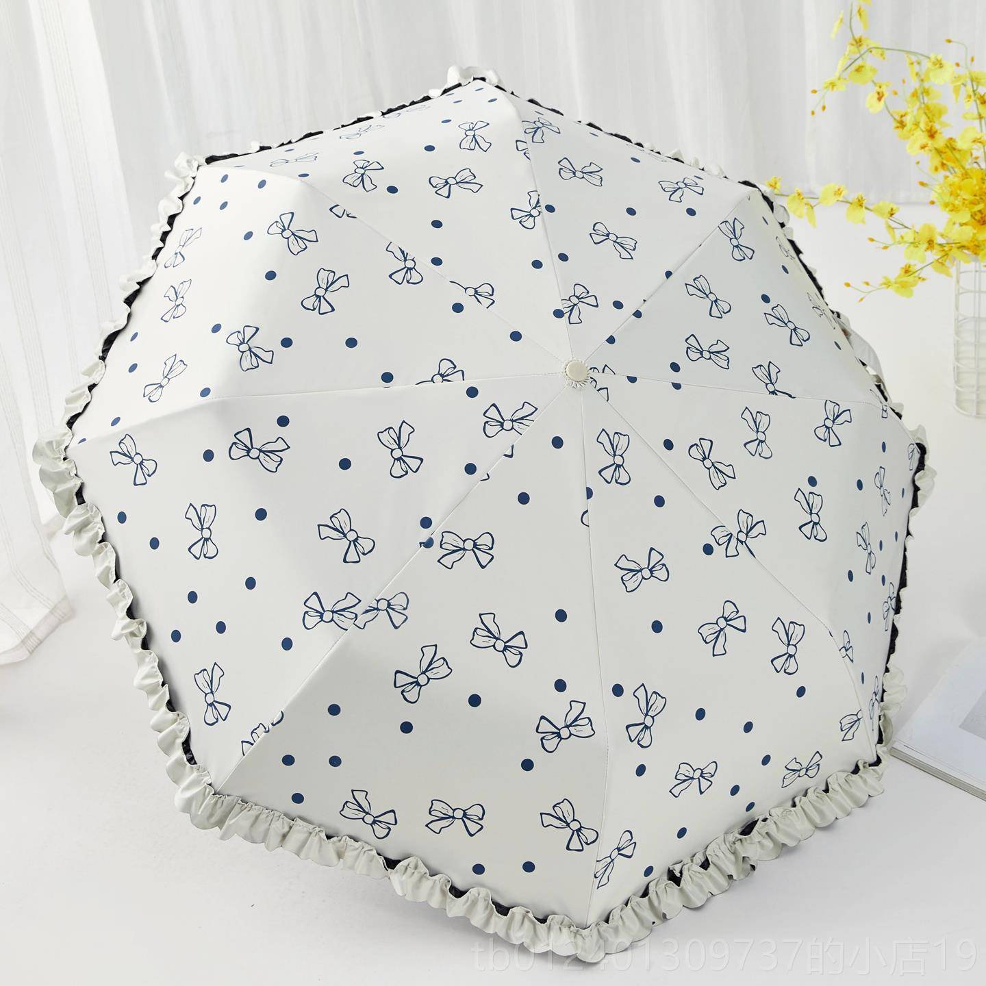 高档高颜刺绣全自动黑伞胶遮阳女遮阳叠防晒抗UV晴雨两用折值雨伞