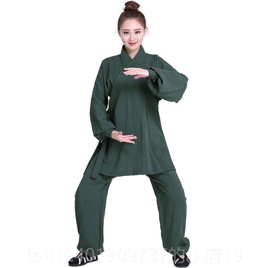 高档麻太极服当亚武术表演服居士禅拳修服女太极练功服男春武夏道