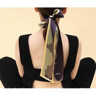 高档西历馆史博陕物月涟清晖细长条丝巾发带绑包腰窄带生日礼物女