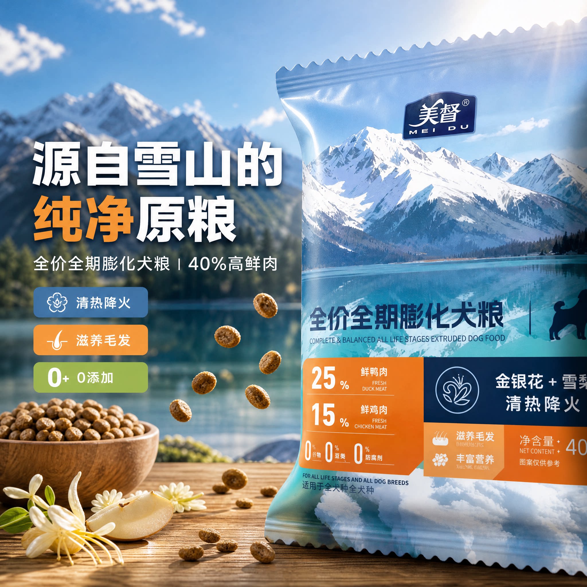 美督全价全期膨化狗粮鲜肉配方鸭肉雪梨幼犬成犬通用犬粮营养丰富