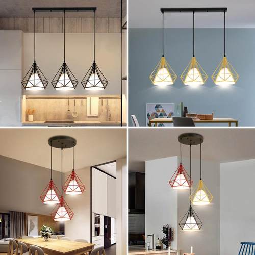 北欧简约餐厅中山吊灯创意三头loft灯具艺术铁艺吧台个性饭厅灯饰