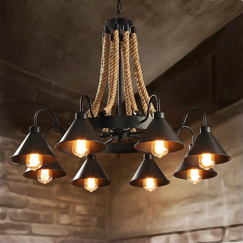 复古工业风麻绳吊灯客厅餐厅网吧咖啡服装店创意个性铁艺酒吧吊灯