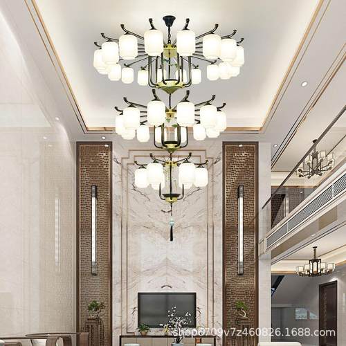 新中式大吊灯客厅别墅大厅饭店包厢酒店大堂复式楼梯大灯楼中楼