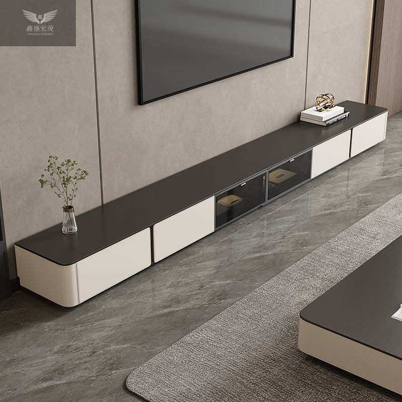 意式极简黑色超长岩板落地电视柜茶几组合柜现代轻奢大小客厅家用,3C数码配件,摄像机配件,淘宝优惠券,粉丝福利购,淘宝优惠卷