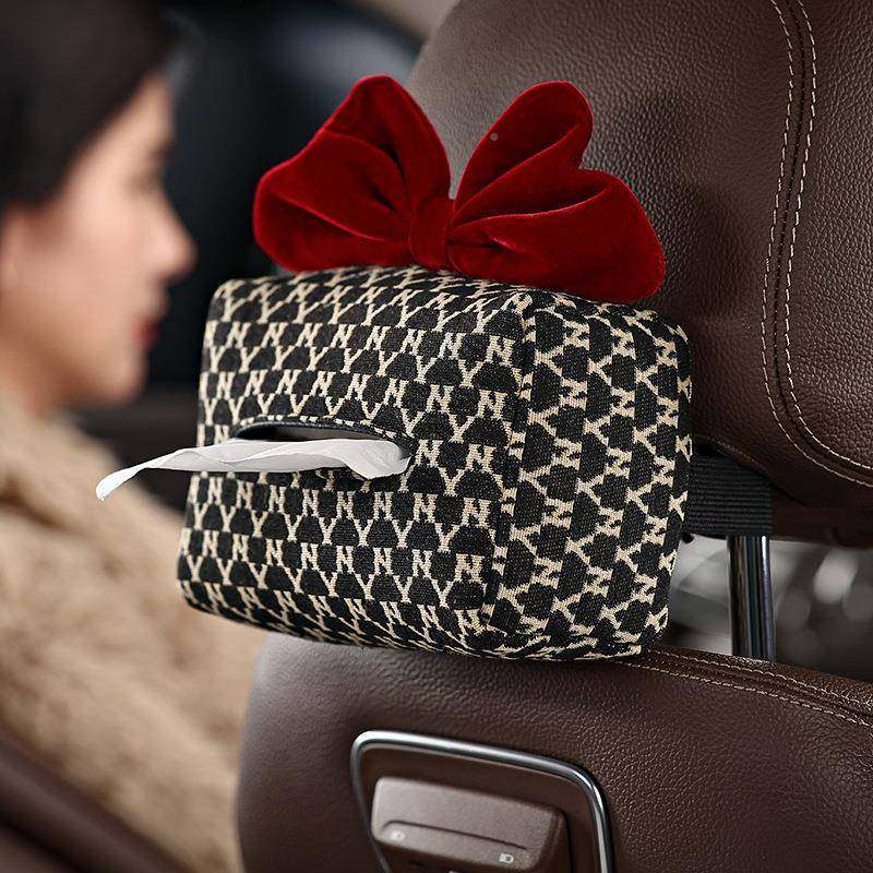 红色蝴蝶结车载纸巾盒女汽车装抽纸盒YN字母【车用饰创意女车内内