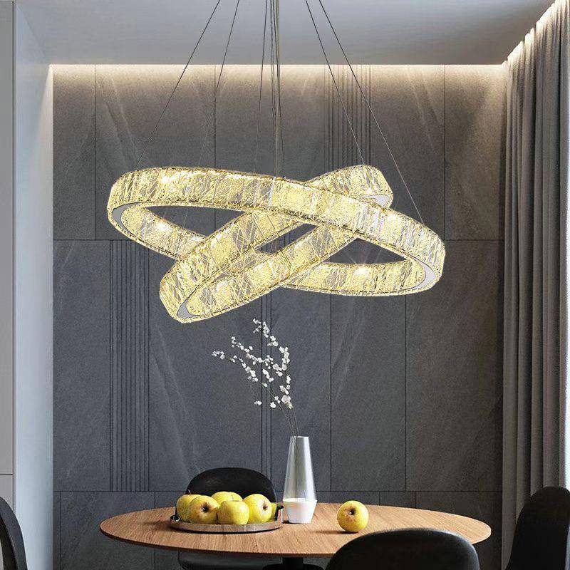 现代简约雪钢花山水晶不锈冰圈圈吊灯楼客厅69617样板房卧室梯复