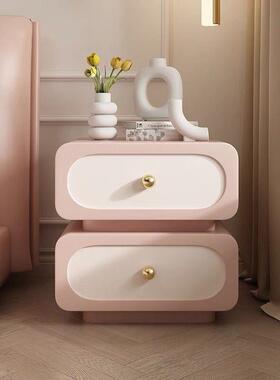 Rtd极简轻实木床质GOI头柜奢约现代法式奶油风储简物柜黑色皮床边