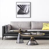 现简约玻璃圆茶高低组合家用代几网QUA红轻发奢小户型客厅圆形沙