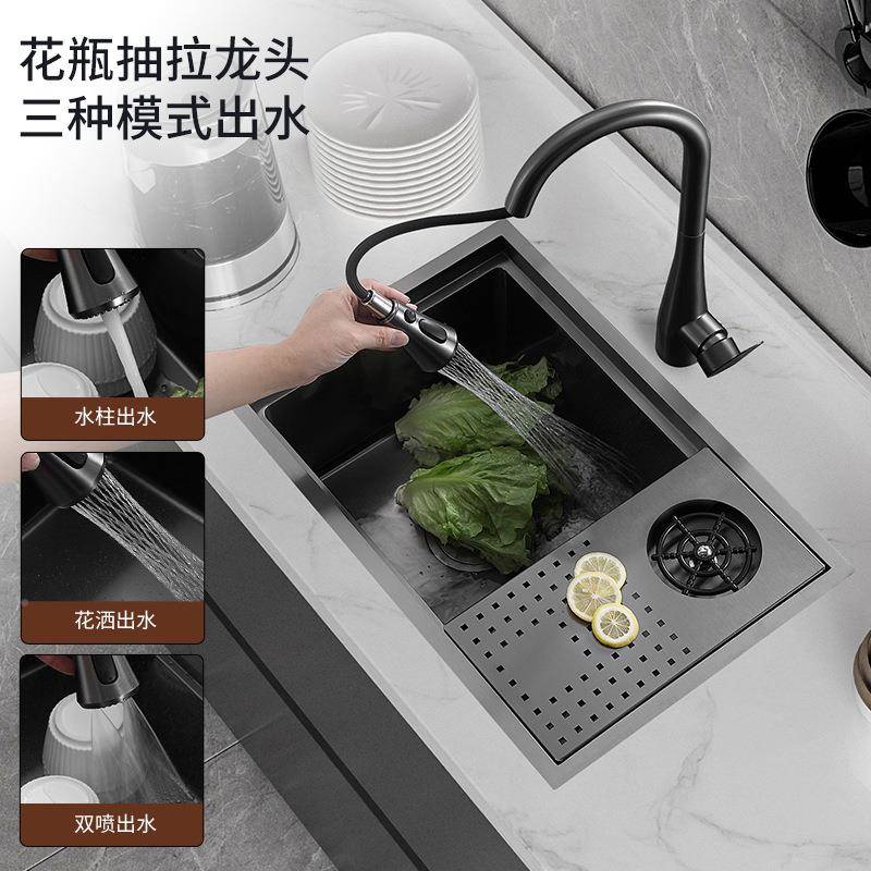 隐藏吧小台5540水槽隐形式手工单槽日式带盖中岛水号盆不锈钢水槽