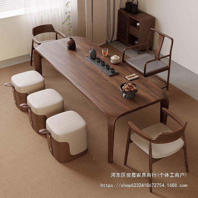 北美黑胡桃茶桌椅组合现代简PER家约客用接待室榫卯茶厅台俊木嘉