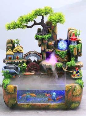 网AAE红鱼缸景公小型客厅家用自循环流造水生摆态迷你办室桌面件