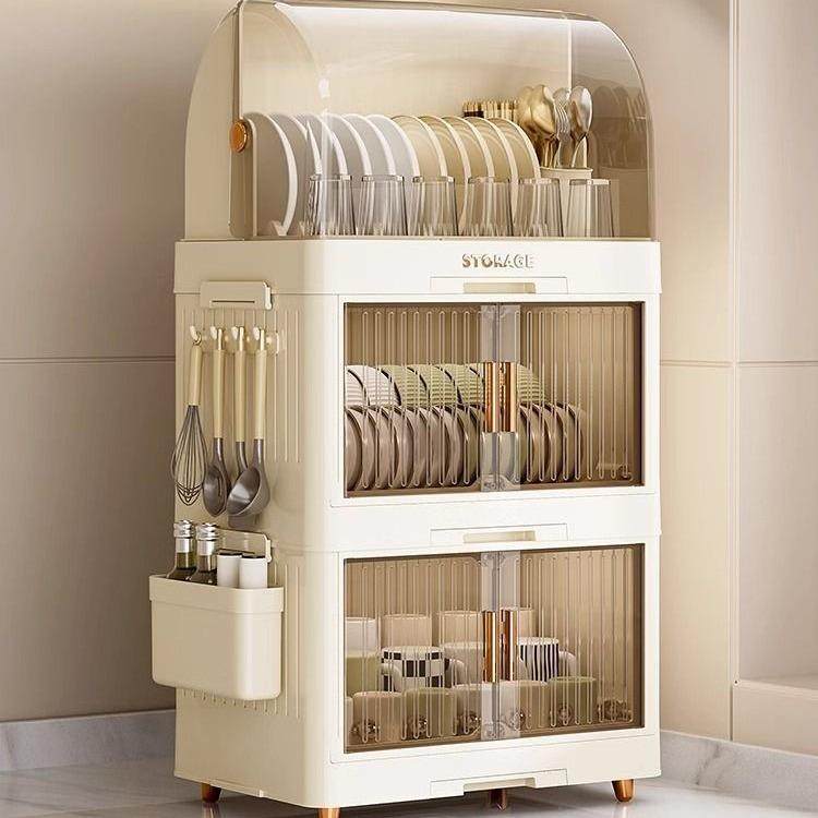 帅双仕层碗柜碗收纳盒家用厨房置物架塑料带盖装碗筷碟盘BOC沥水