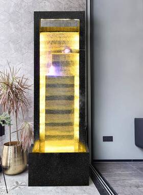 现代公办室水景观摆件水幕墙循环流风水帘屏UOL喷泉大家型客厅居