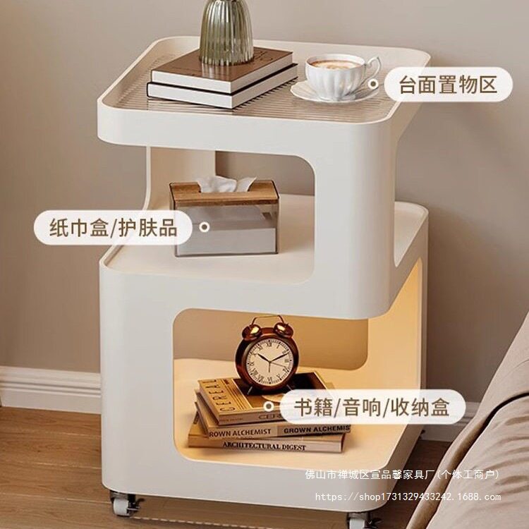 可移动床头柜小型家用卧室创意小推车极简时尚收纳置物架子边几无