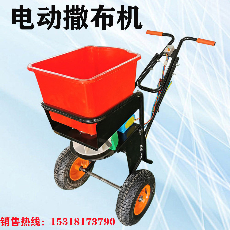 小型电动撒盐机 手扶式市政路面除雪设备融雪剂撒布机 农业撒料机