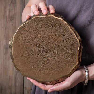 形美西光烧创意石陶瓷盘子菜盘餐牛纹排盘WEF甜品盘黑白金个性异