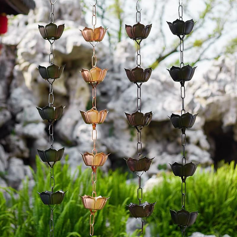 户外紫铜雨中式庭院屋檐T2紫铜雨水链别墅民宿排水链引天雨沟落水