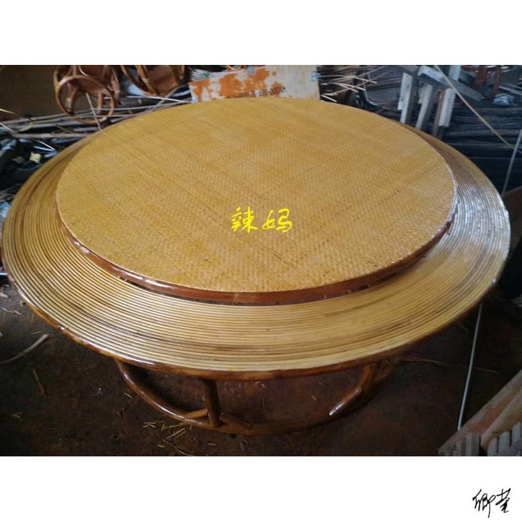 餐厅饭店实木特色桌椅云南傣族手抓饭酒店傣族藤桌凳大圆桌转盘藤