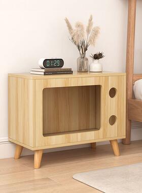 家用实木14931简床约小型猫舍边储物置物猫咪四季床头柜柜通用猫