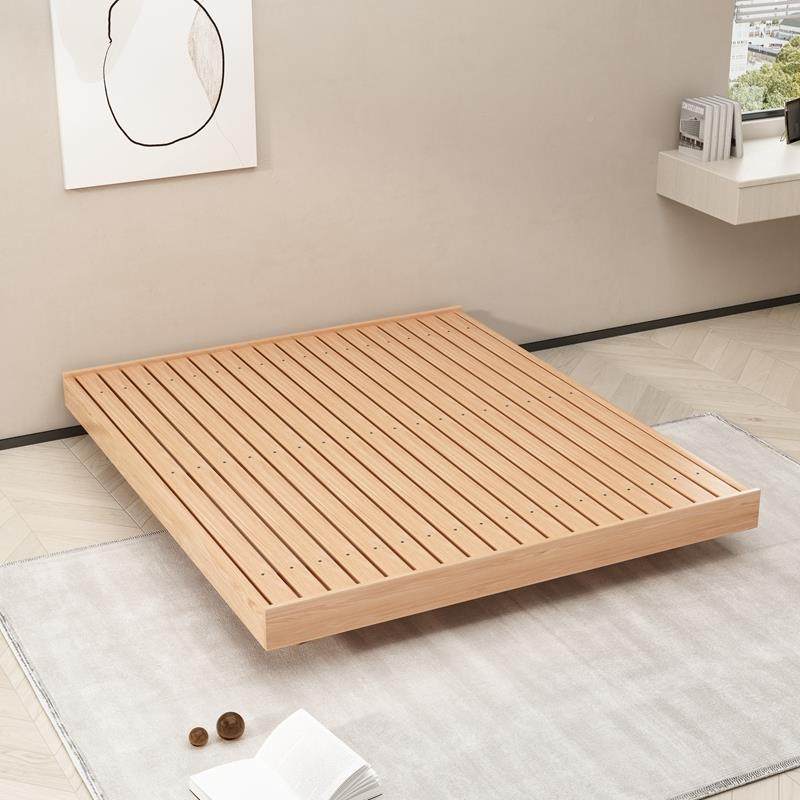 0J日实木床现代简约北美橡无床头人床001小户型式榻榻双米木悬浮