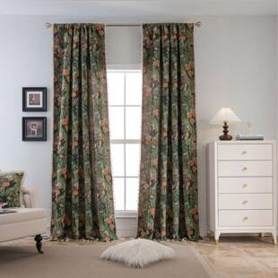 工厂法式热复古品窗帘绿色52帘蒲公英提花全成遮光隔窗客厅卧室