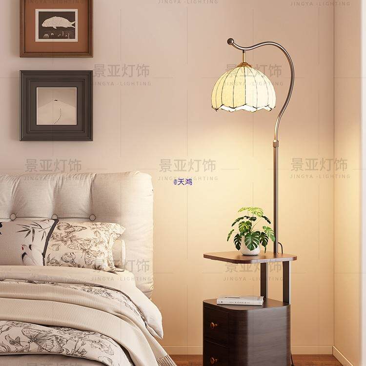 落地灯床实木头柜一体中古风卧感91沙客厅发旁边氛围边几室台灯